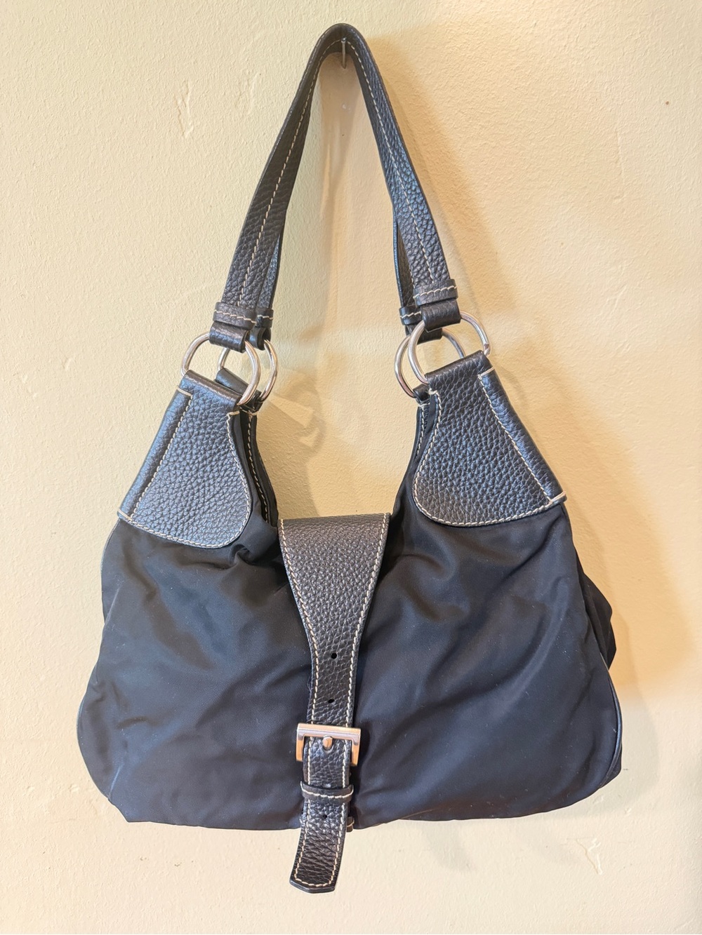 Prada Tessuto Nylon Hobo bag leather trim buckle - Picture 1 of 9
